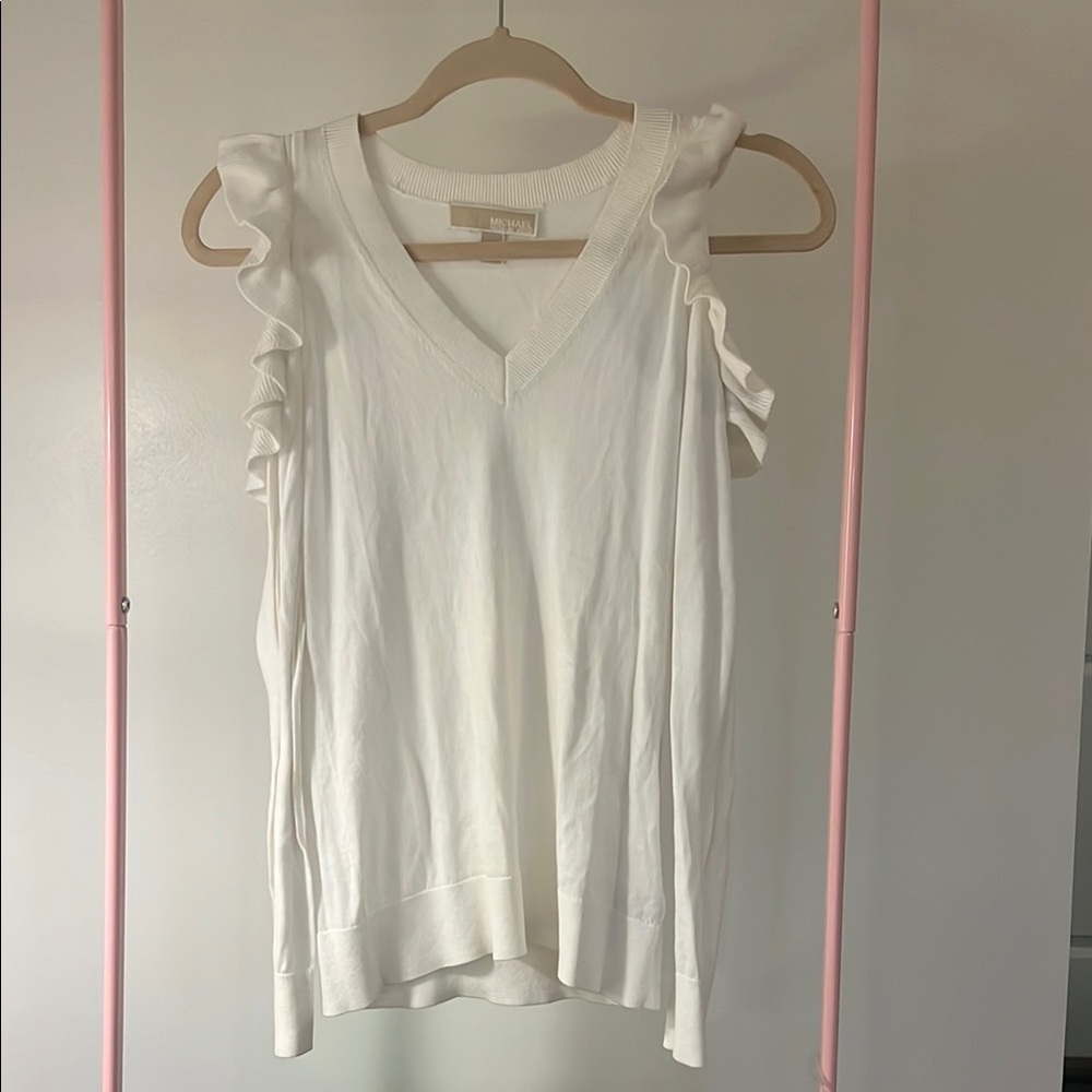 Michael Kors White Flutter Sleeve long sleeve blouse